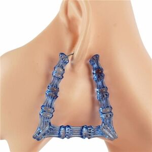 Translucent Blue Bamboo Trapezoid Hoop DoorKnocker Earrings Triangle Trend